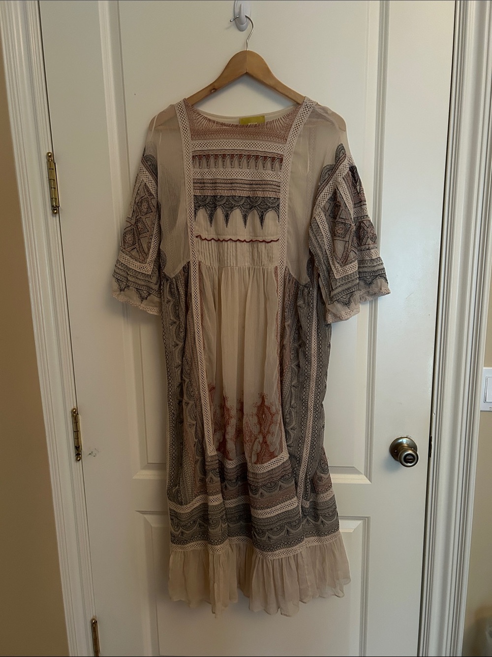 Bohemian Embroidered Cream Midi Dress